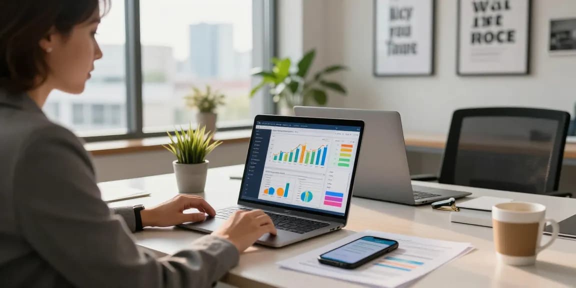 Financial consultant analyzing data in a vibrant workspace featuring dhankubera insights.