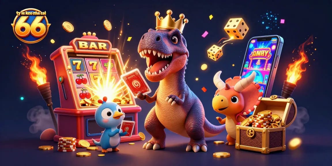 Engage with ty le keo nha cai 66 through a lively casino scene featuring animated characters in action.
