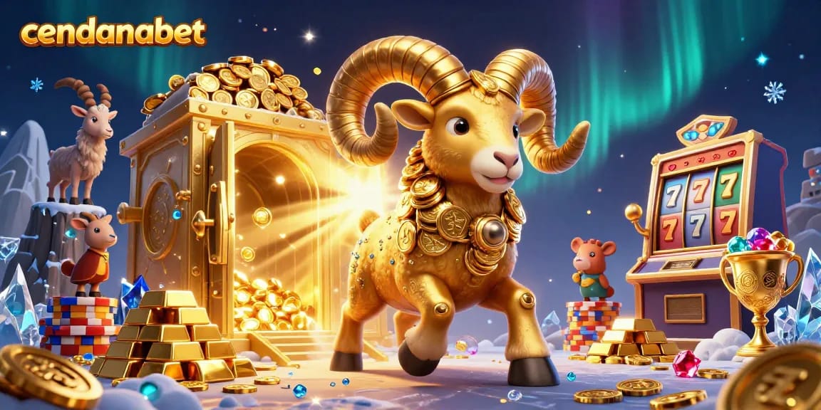 Cendanabet offers a vivid gaming experience featuring vibrant treasures, slot machines, and golden imagery in a dynamic scene.