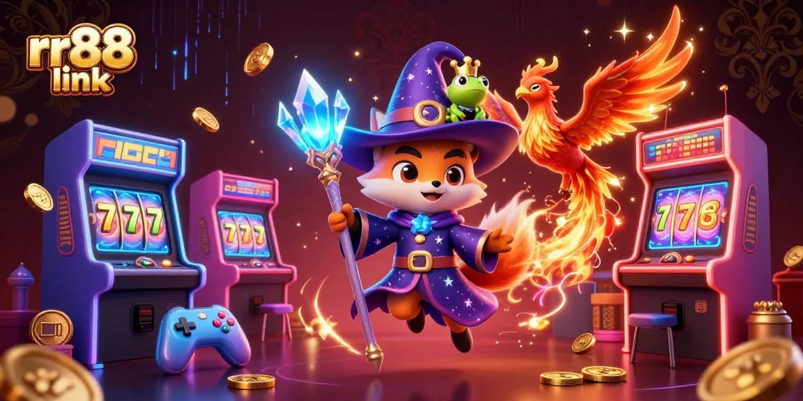 Experience the thrill of rr88 link with vibrant casino adventures featuring a wizard fox and phoenix.
