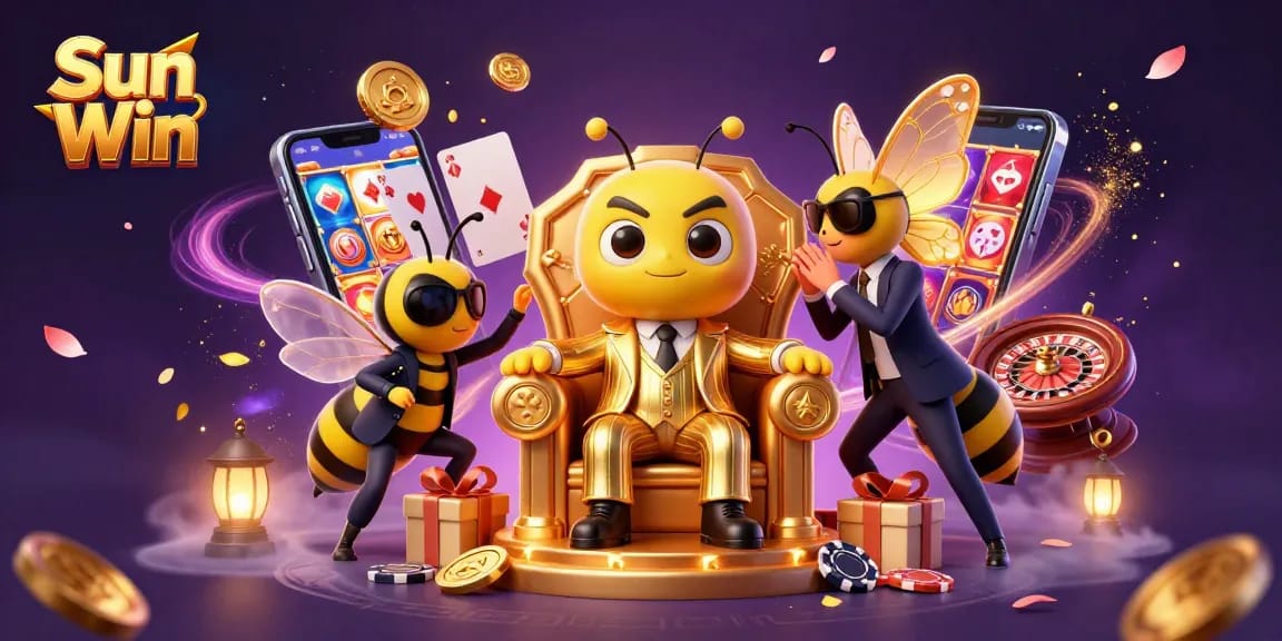 Experience thrilling games at Sun Win with a bumblebee mob boss and vibrant casino elements.