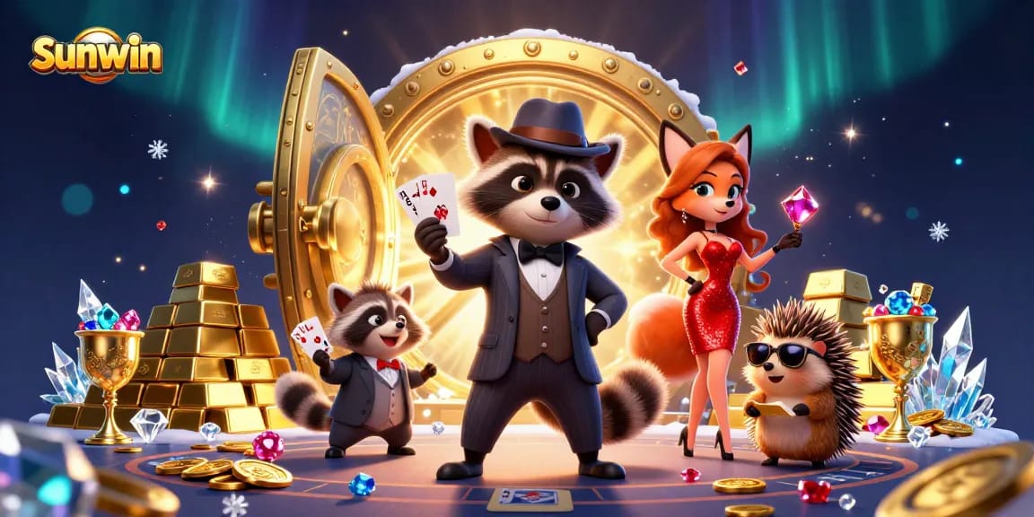 Experience thrilling wins at sunwin with 3D casino characters showcasing a royal flush in a vibrant scene.