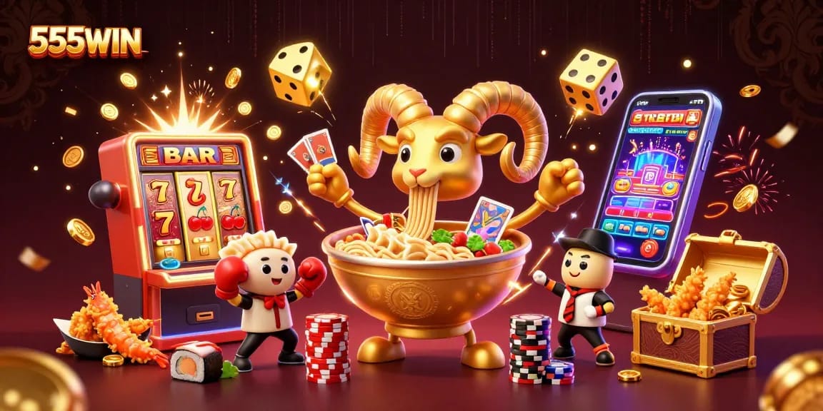 Experience thrilling wins at 555WIN with a colorful scene of casino excitement and dynamic gaming.
