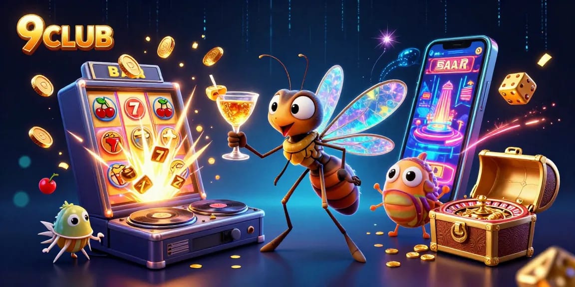 Engage with 9CLUB's exciting casino experience featuring unique characters and dynamic game elements.