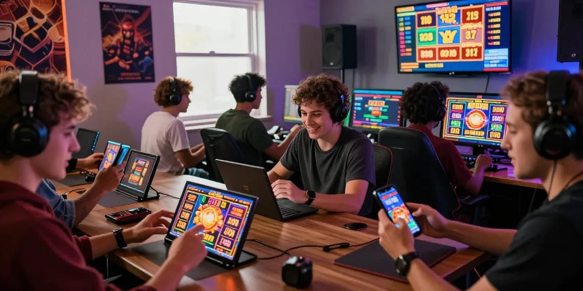 Players enjoying exciting depo pulsa 10k tanpa potongan slots in a lively gaming environment with colorful displays.