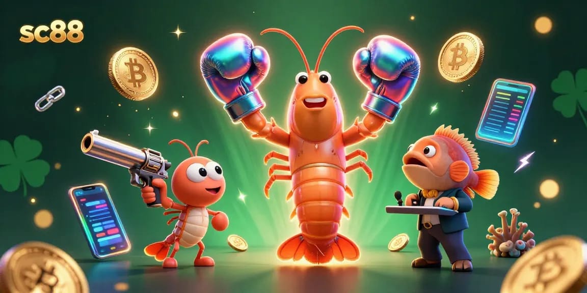 Join the excitement of sc88 as a colorful cartoon mantis shrimp leads a thrilling gambling adventure.