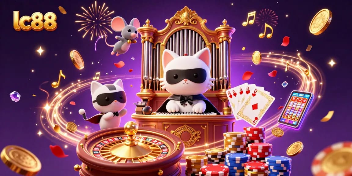 Experience thrilling gameplay at lc88 with a captivating casino scene featuring vibrant characters and golden elements.