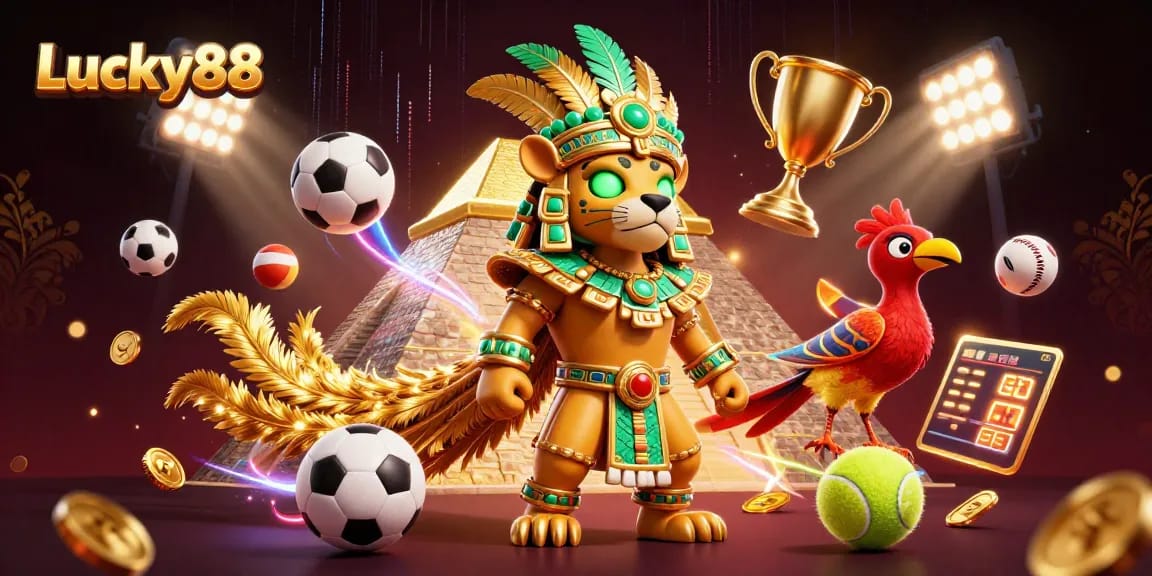 Experience the thrill of Lucky88 with a vibrant casino scene featuring dynamic sports betting elements.
