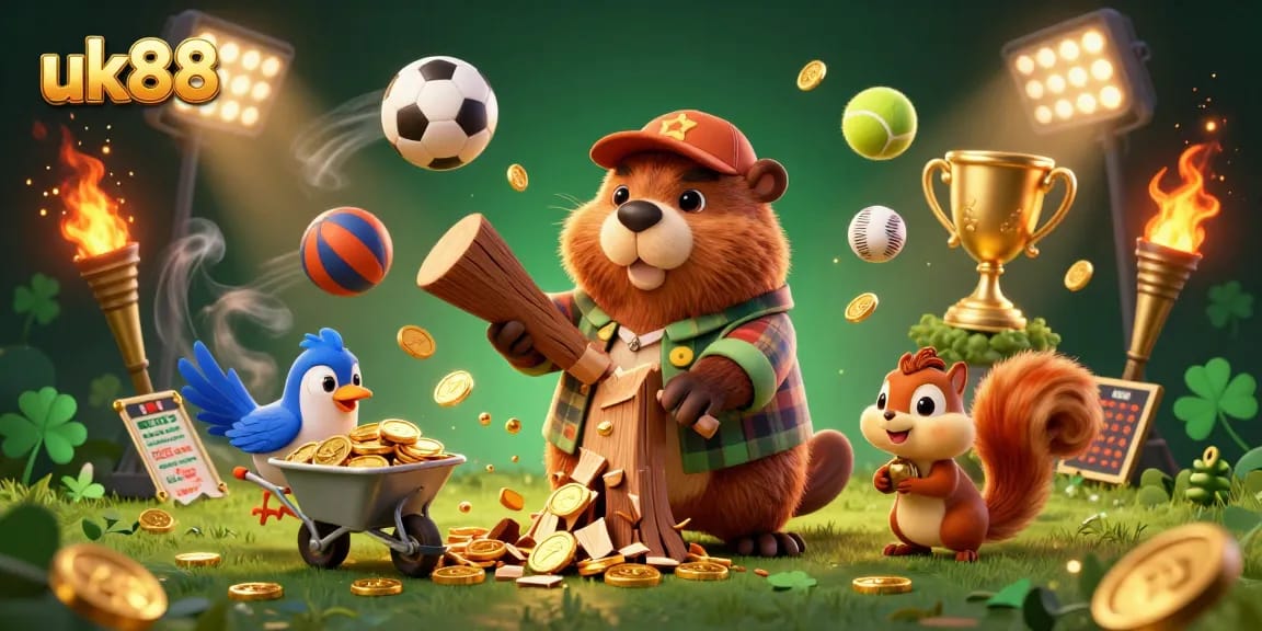 Experience uk888's thrilling sports betting scene with lively characters and dynamic elements.