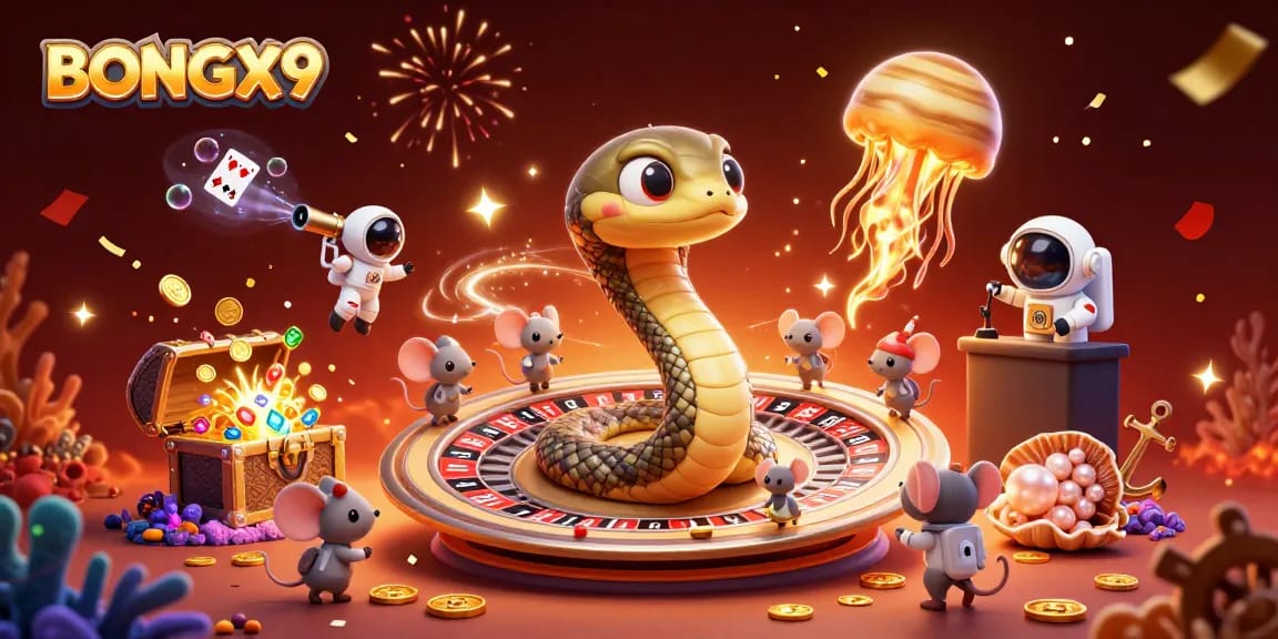 Experience thrilling betting at BONGX9 with vibrant cosmic roulette and playful astronaut mice.