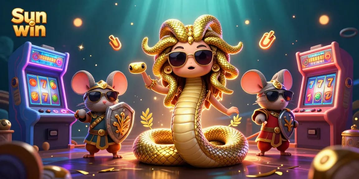 Experience the thrill of Sun win with exciting slot reels and game characters in action.