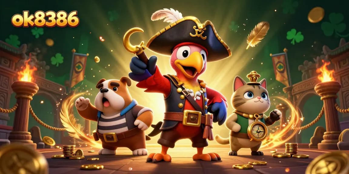 Engage in thrilling gaming adventures at ok8386 with vibrant casino-style atmosphere featuring colorful characters.
