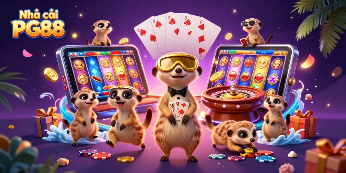 Experience the excitement of Nhà cái PG88 with dynamic meerkats managing a lively casino.