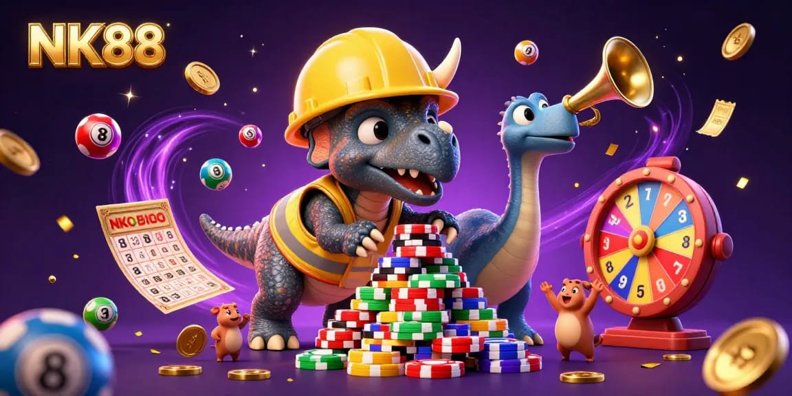 Experience fabulous wins at NK88 with a lively scene of animals celebrating gaming success.