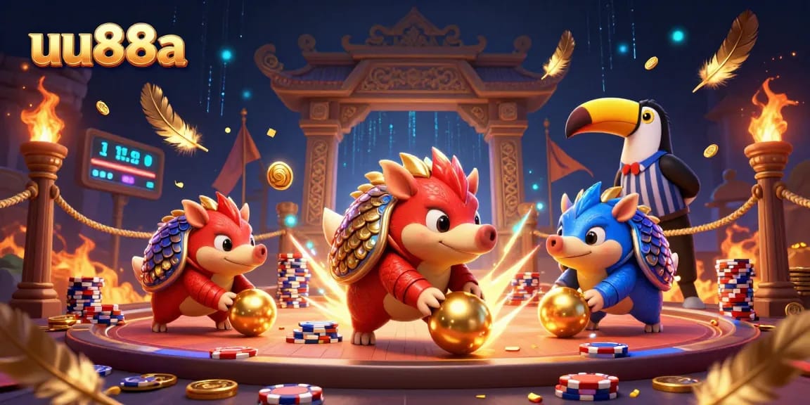 Join the action at uu88a with a vibrant scene of pangolins in a colorful casino showdown.