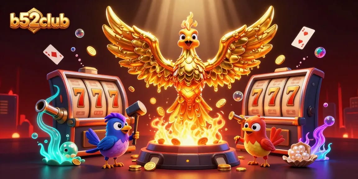 Bets, win jackpots, and enjoy vibrant gaming action at b52club with golden phoenix and rich casino elements.