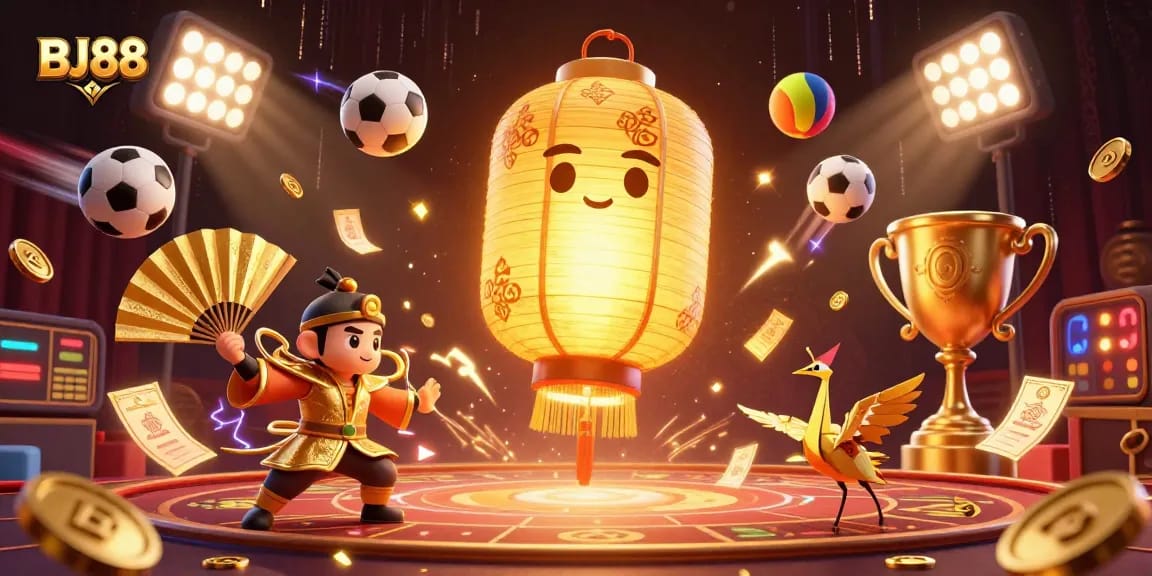 BJ88 engages players with a vibrant online casino scene enriched with golden lantern spirits and dynamic sports elements.