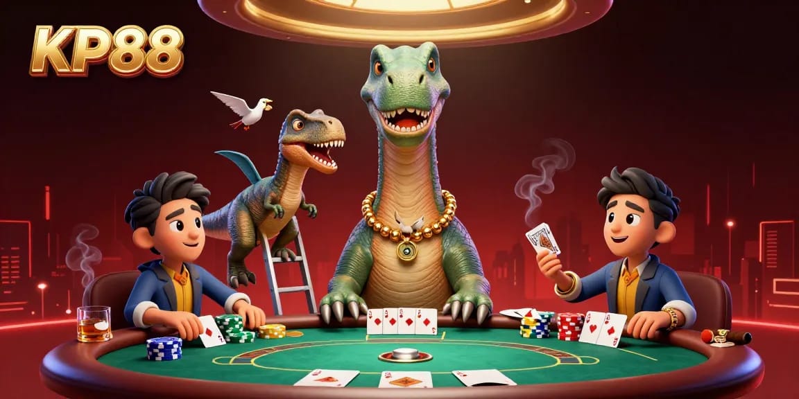Experience thrilling poker action at KP88 with a colorful 3D casino scene.