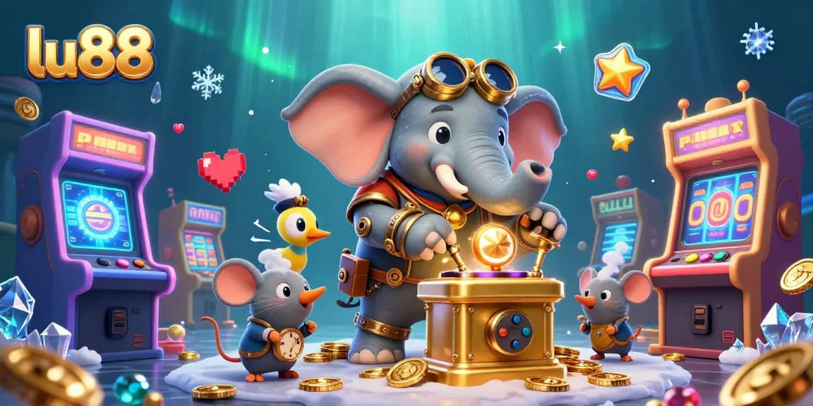 Spin the golden slot machine at lu88 while surrounded by vibrant gaming elements and enchanting visuals.