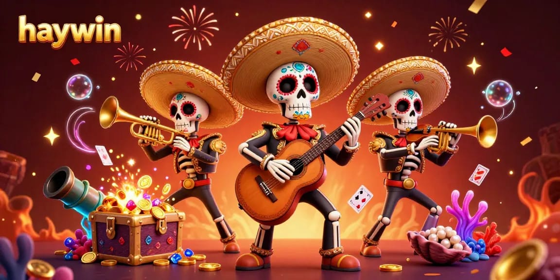 Experience thrilling gaming at haywin with vibrant Dia de los Muertos skeletons amidst underwater treasures.