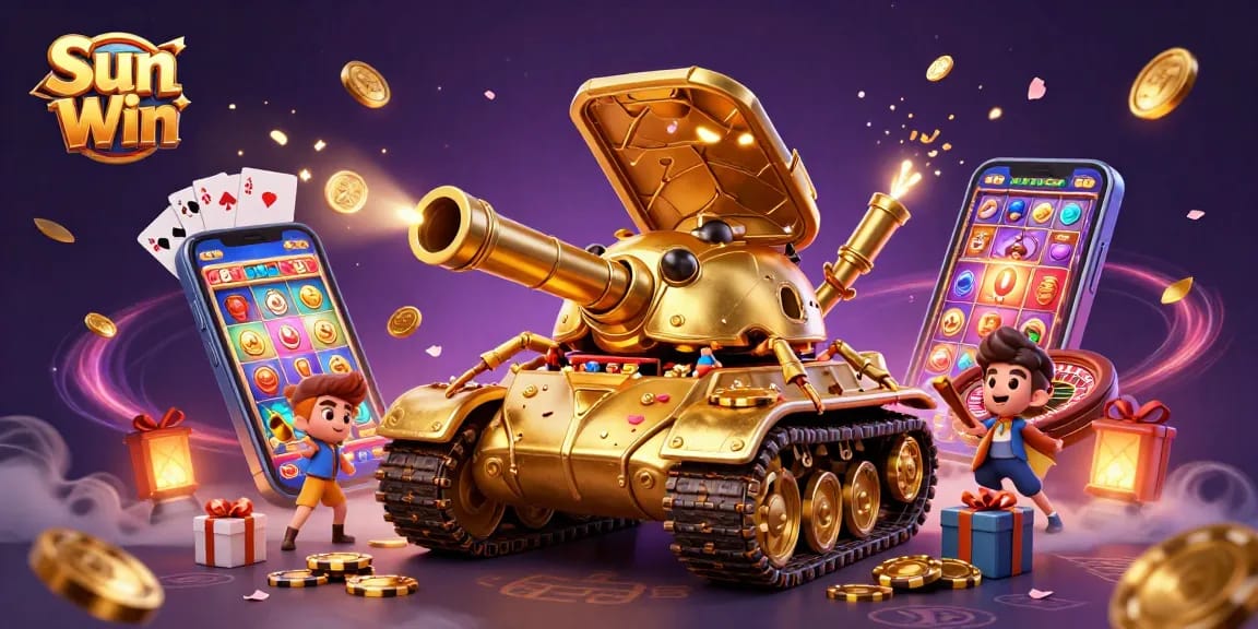 Sun Win showcases an exciting online casino experience with vibrant gaming elements and a unique beetle tank design.