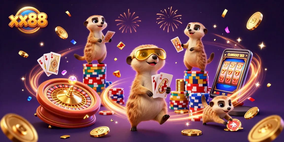 Experience exciting gameplay at xx88 with meerkats running a lively casino loaded with treasures.