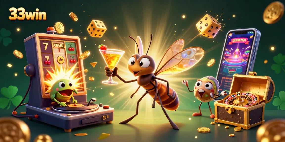 Engage with 33win's thrilling casino experience in this vibrant 3D illustration showcasing a unique gambling scene.