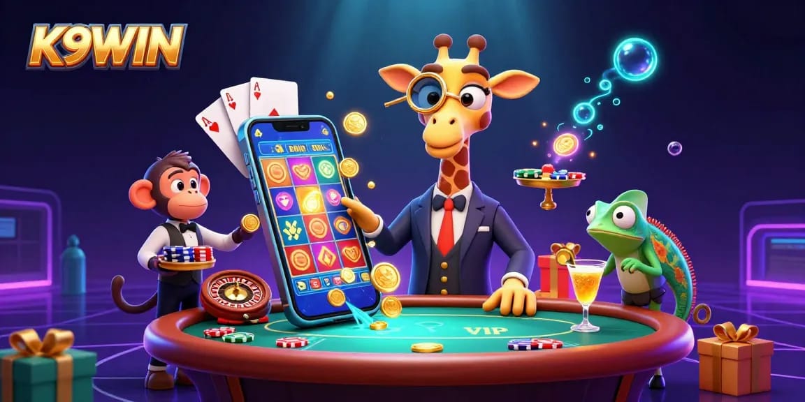 K9WIN offers a lively 3D scene featuring unique gambling characters and action-packed casino elements.