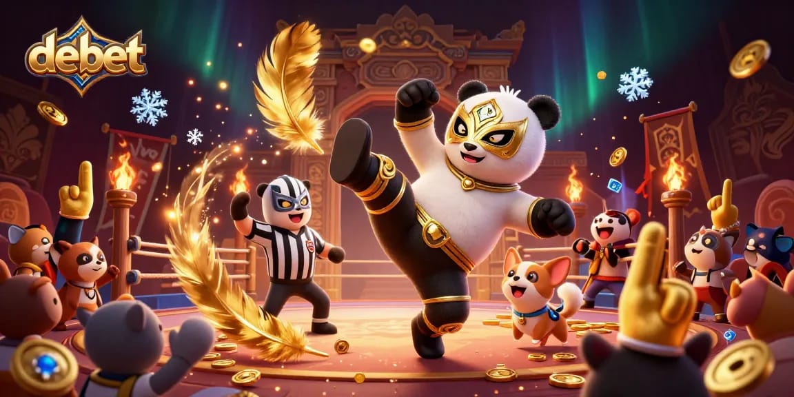 Experience thrilling action at debet, where a panda wrestler kicks as the chihuahua referee counts amidst cheering animal fans.