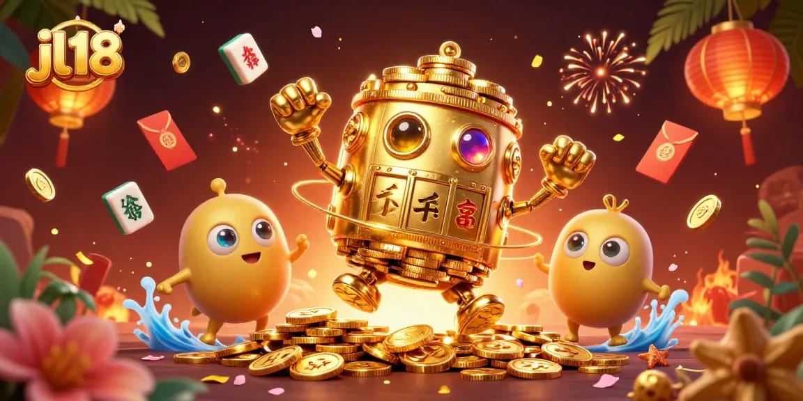 Experience thrilling gameplay at jl18, featuring an ancient golden golem surrounded by vibrant casino elements.