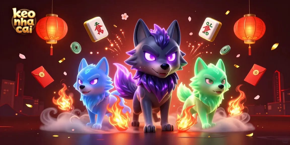 Engage in keo nha cai with a dynamic 3D cartoon scene featuring ghostly wolves and vibrant casino elements.