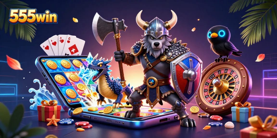 Engage with the 555win adventure in this vibrant casino scene filled with excitement!