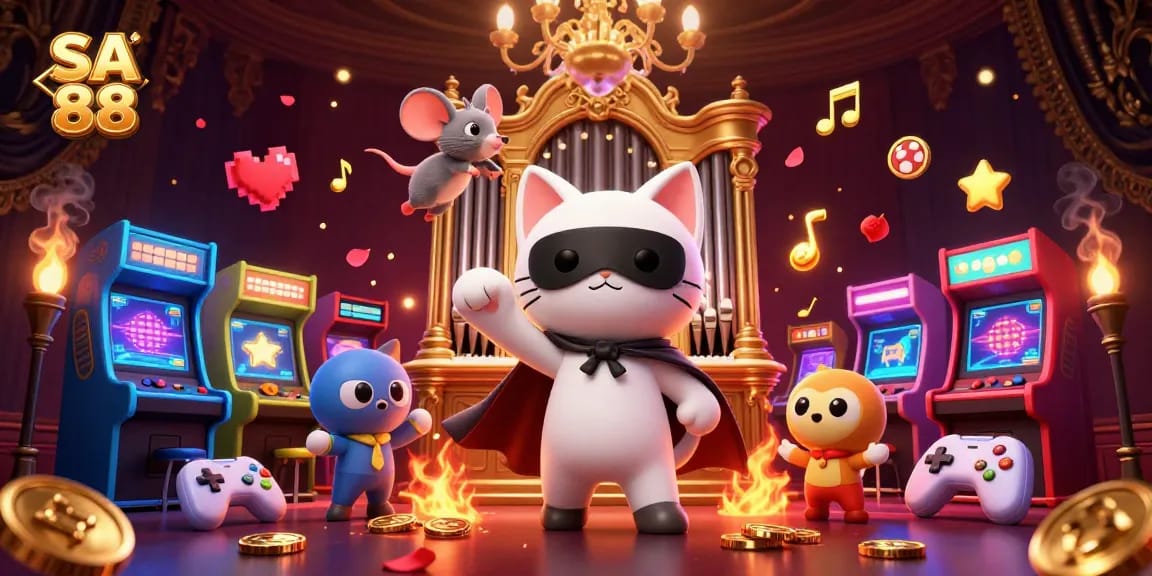 Experience the excitement of SA 88 with animated casino elements and characters in an engaging 3D scene.