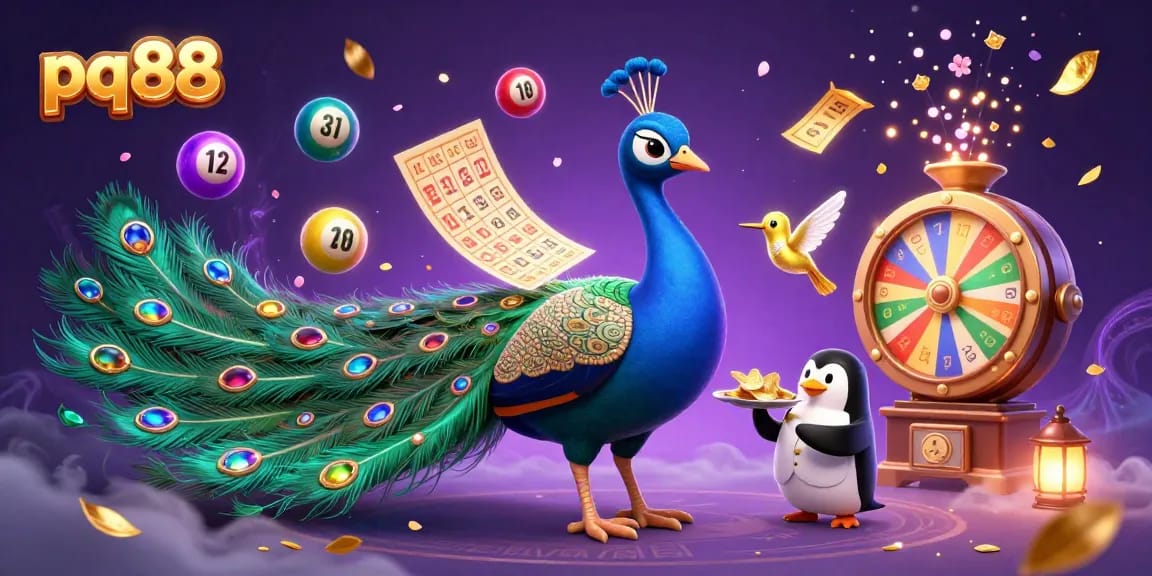 Engage with pq 88's vibrant world of online games featuring a peacock, penguin, and hummingbird.