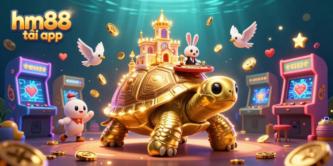 Experience the excitement of hm88 tải app with a vibrant 3D illustration of immersive casino gaming.