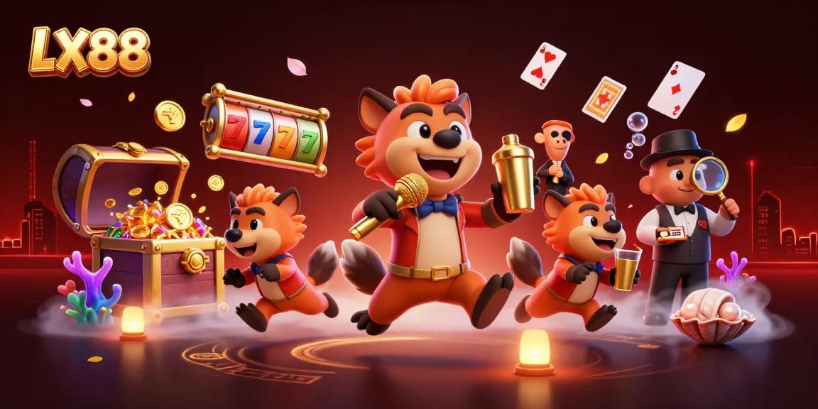 Experience thrilling gameplay at LX88 with hyenas running a comedy casino featuring slot games and vibrant treasures.