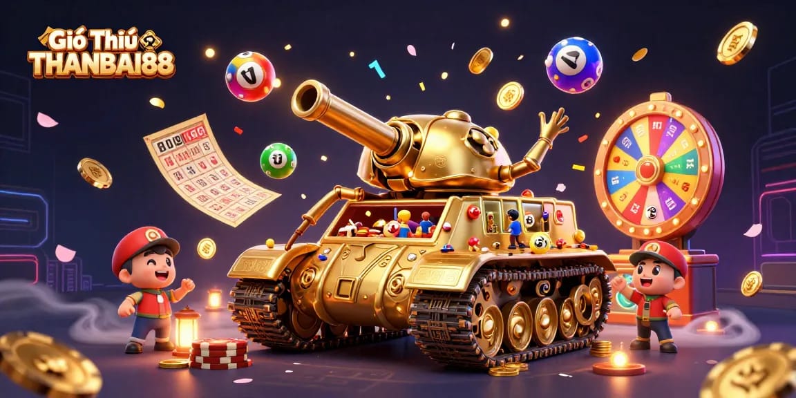 Experience Giới Thiệu THANBAI88 with a vibrant 3D casino scene packed with dynamic gambling elements.