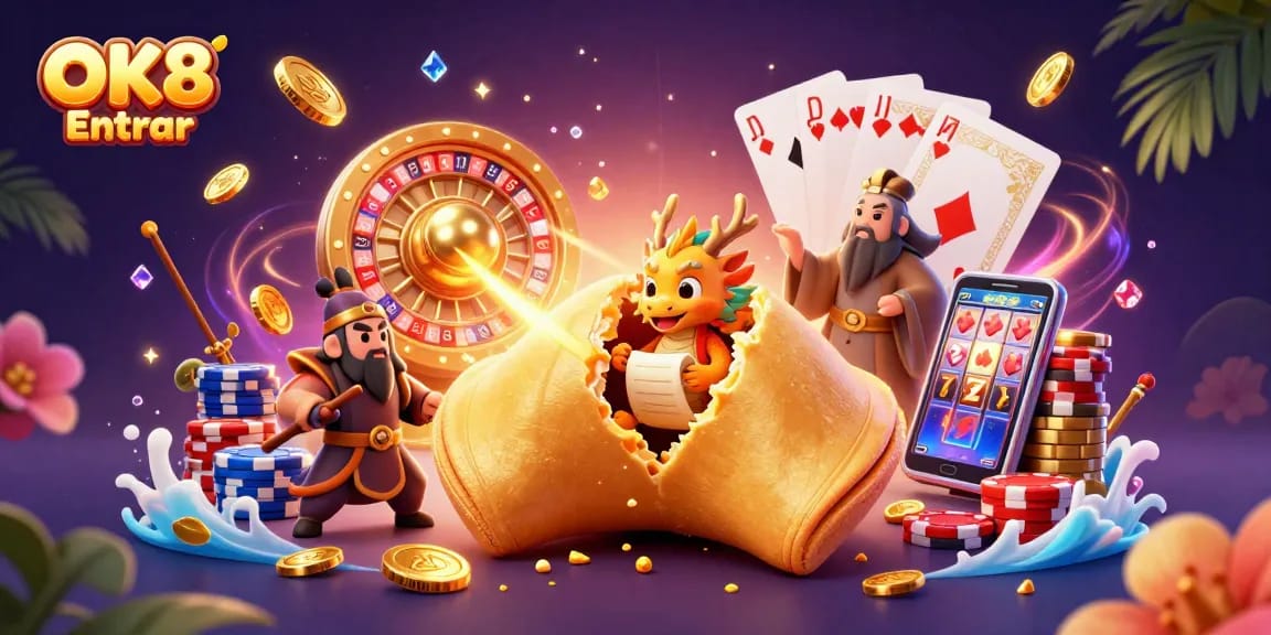 Immerse in the OK8 Entrar experience with vibrant gaming visuals, featuring dynamic elements and rich colors.