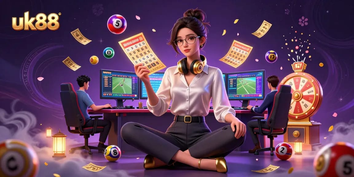 Experience exciting sports betting with uk88, featuring dynamic gaming elements and a professional gamer setup.