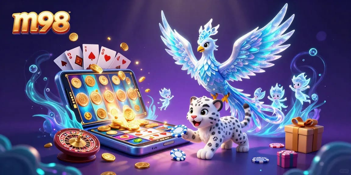 Experience m98 gaming thrills with an ice phoenix and vibrant slot visuals!