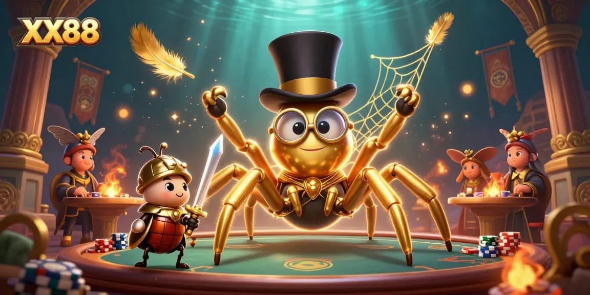 Engage in thrilling gambling at XX88 with colorful 3D characters and lively casino elements.