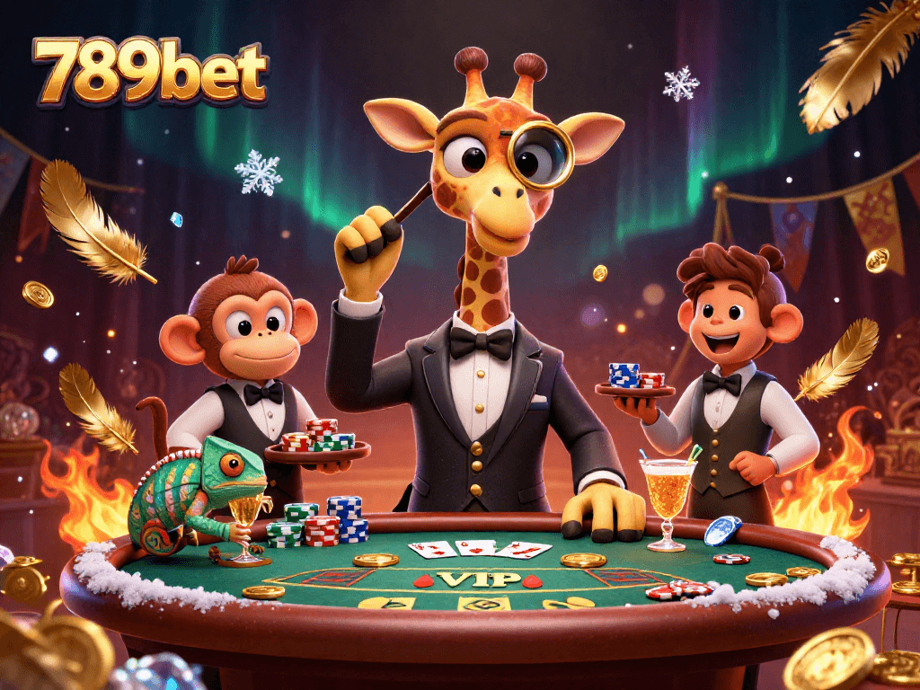 Engage with exciting poker action at 789bet, featuring vibrant characters in a lively casino scene.