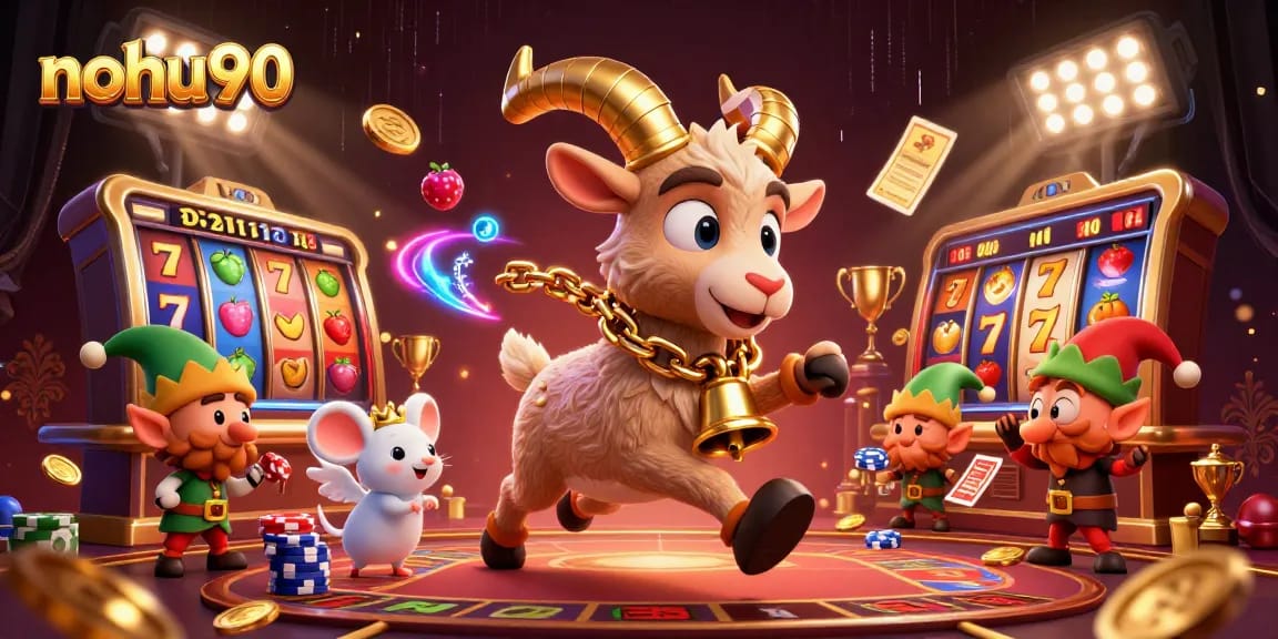 Nohu90 captivates players with a vibrant 3D slot casino scene showcasing characters amidst action and excitement.