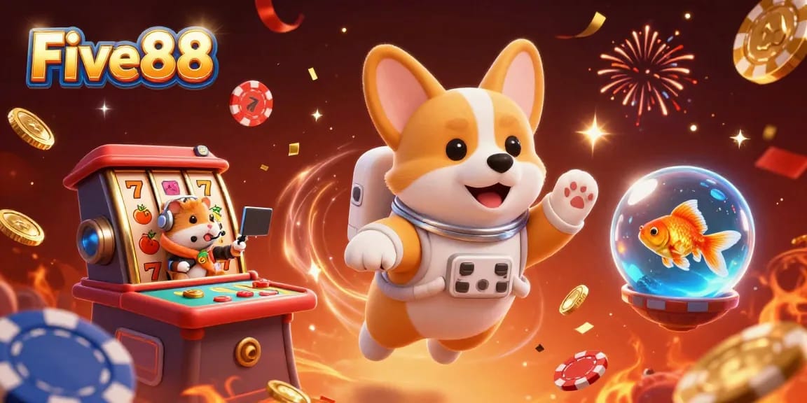 Engage in thrilling gameplay at Five88's vibrant virtual casino with exciting slots and animated characters.