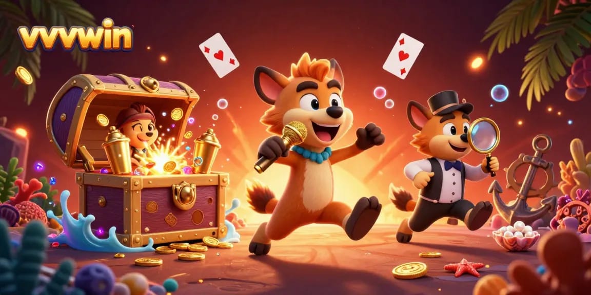 Experience thrilling gaming at vvvwin with hyena characters in an energetic casino scene.