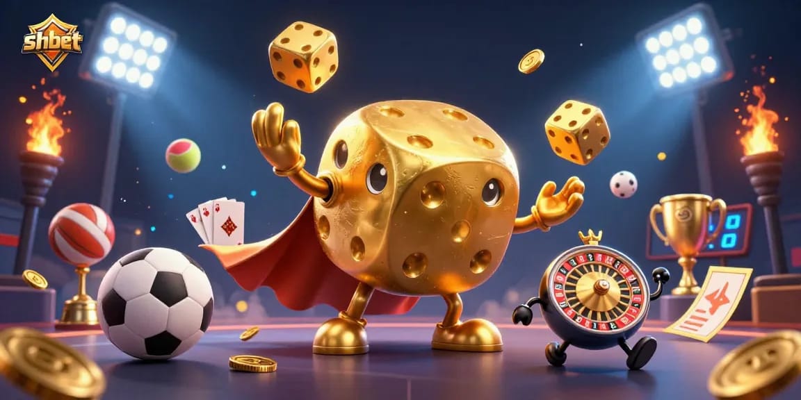 Engage with shbet’s dynamic gaming scene featuring golden dice, sports elements, and vibrant casino action.