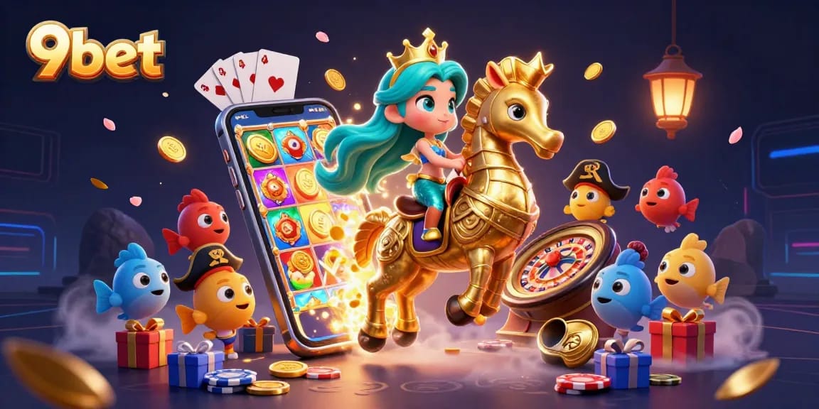 Engage with vibrant gaming action featuring 9bet's mermaid princess and a thrilling slot scene.