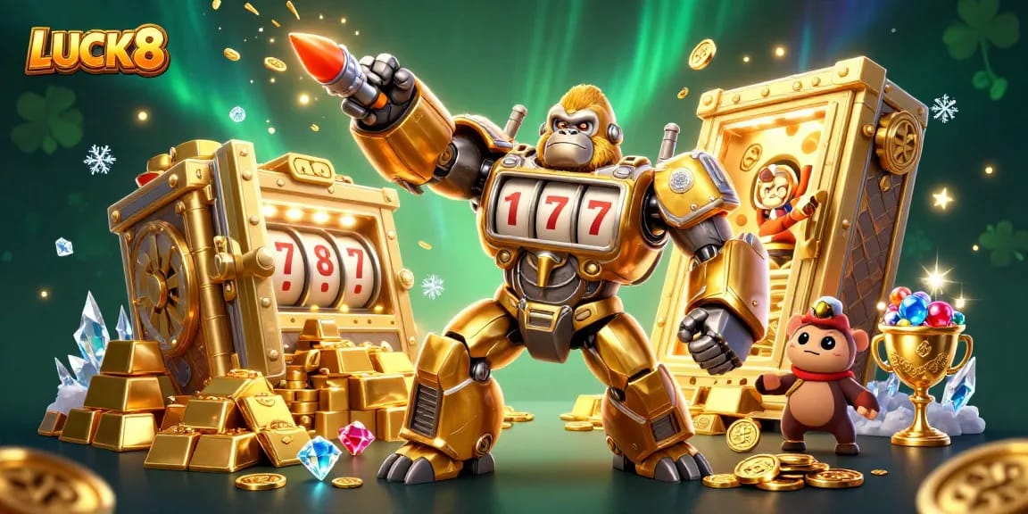 Experience LUCK8's thrilling gaming world with dynamic slots and vibrant casino elements.