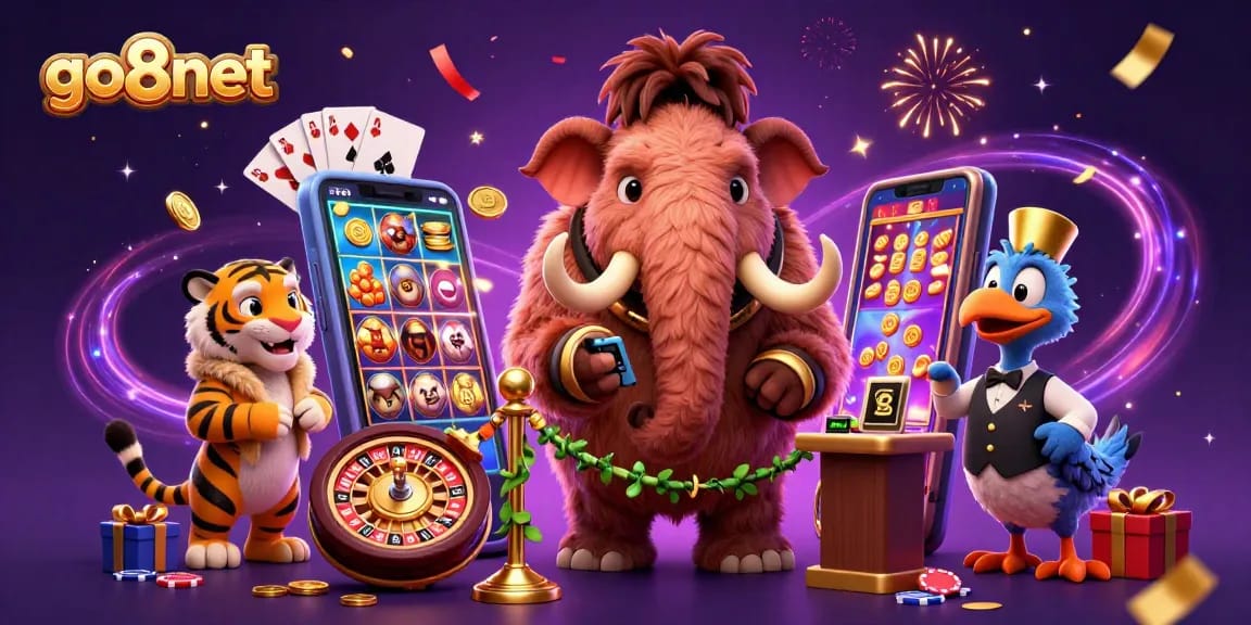 Engage with go8net's thrilling casino experience highlighted by vibrant game elements.