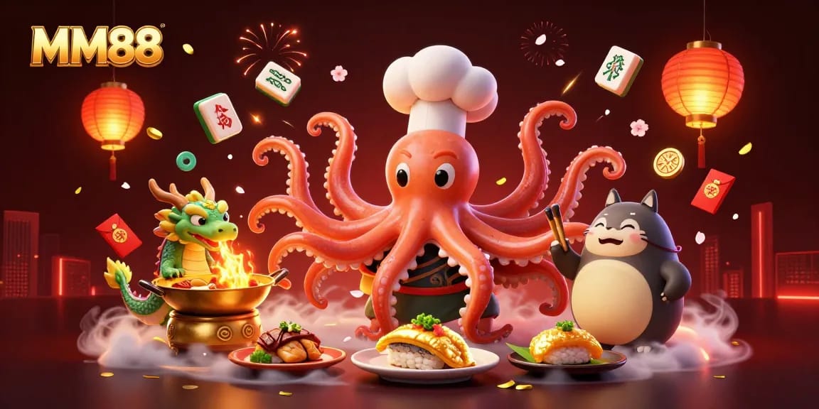 Experience thrilling fun at MM88, featuring vibrant casino characters and festive elements.